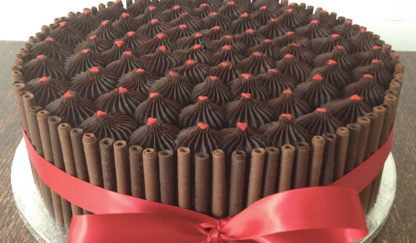 Chocolate cigarillo ribbon cake