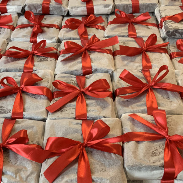 gift wrapped homemade brownie