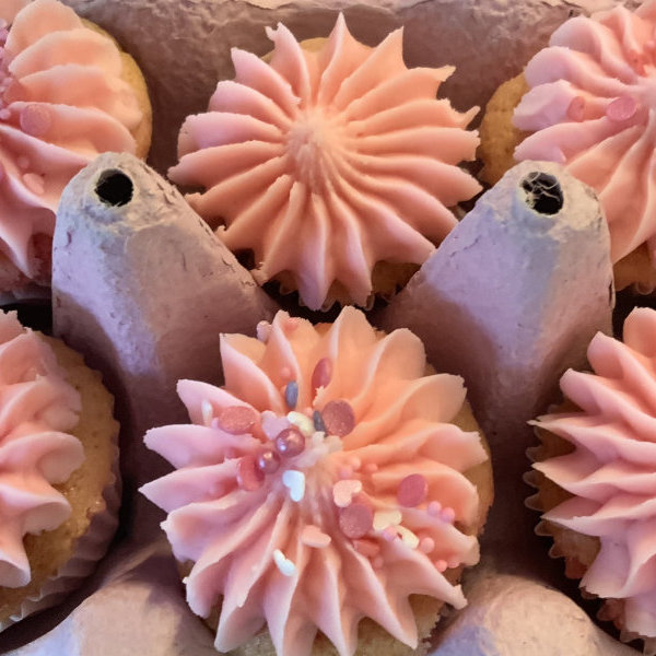Pink egg box cupcakes